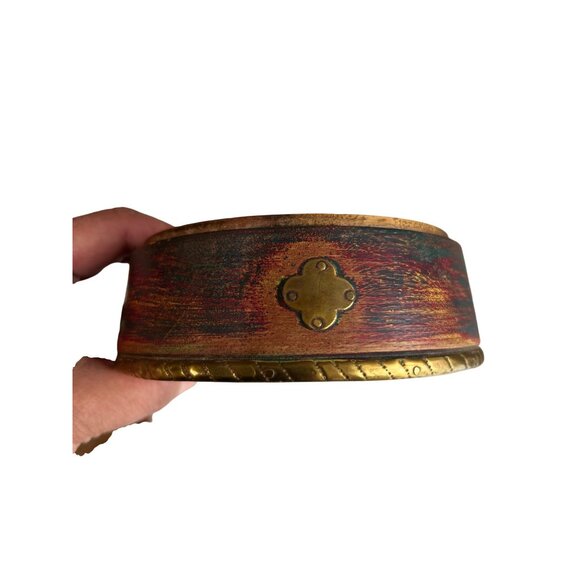 Vintage Handcrafted Wooden Trinket Box W/ Intricate Brass Inlay Lid - Picture 7 of 9